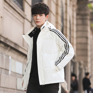 2023冬季爆款时尚情侣款亮面连帽三条杠短款羽绒服男 YR9851P80
