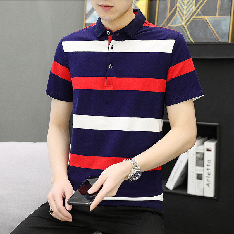 夏季新款男士短袖T恤条纹全棉薄款商务翻领男装polo衫 PL8813P35图片