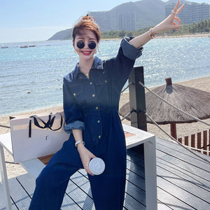 新款现货2207—P145 抽绳收腰牛仔连体裤 控188图片