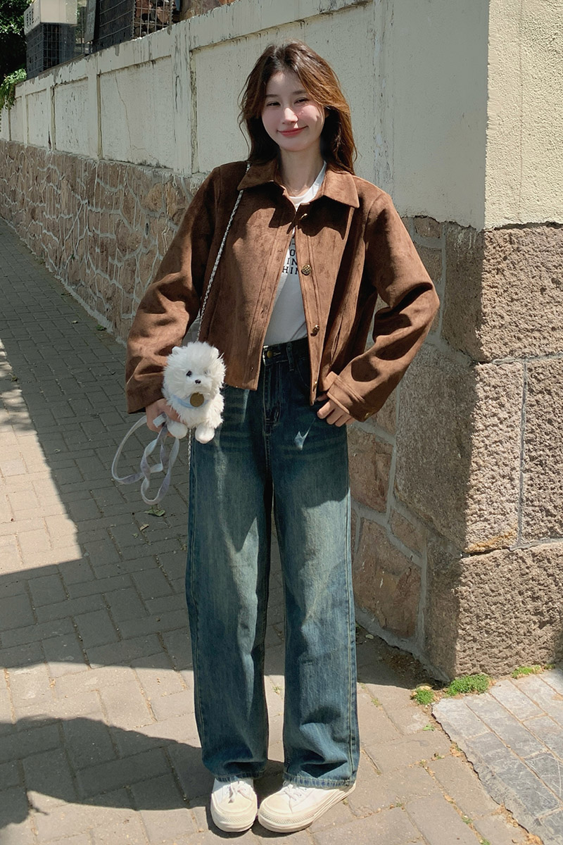 单排扣法式女常规宽松型短外套设计感ins火龙果色春秋小个子短款,女装短外套,浙宝169A(原263)