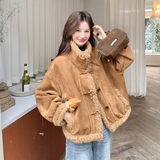 【新款现货】85156P225K339焦糖色羊羔毛外套，女装短外套，浙宝169A(原263)