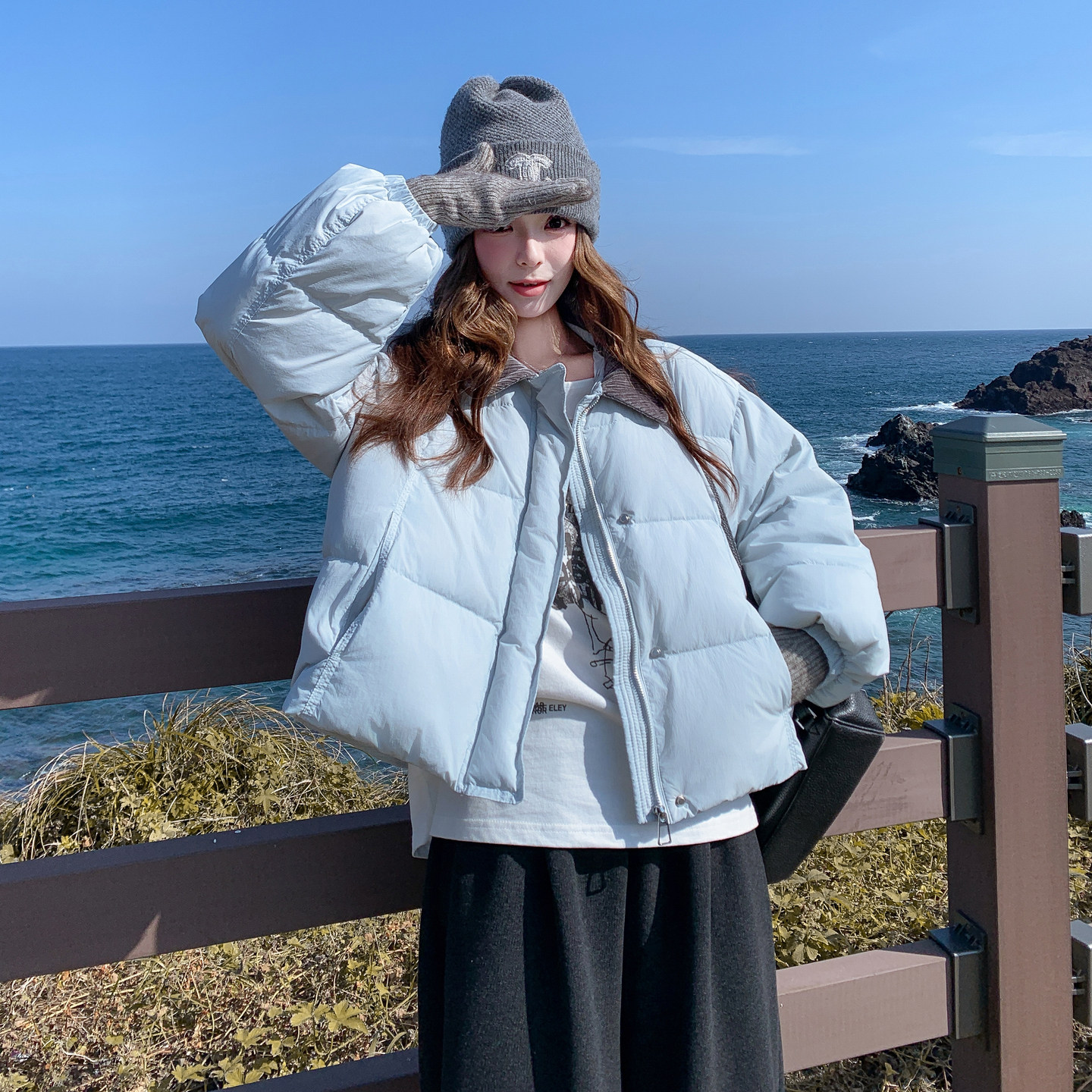 【现货】85163P245K378灯芯绒领口拼接羽绒服,女装短外套,浙宝169A(原263)