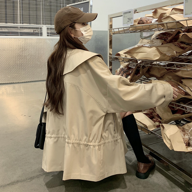 卡其色小个子短款风衣外套女2025春秋新款韩版宽松娃娃领减龄上衣,女装短外套,浙宝169A(原263)