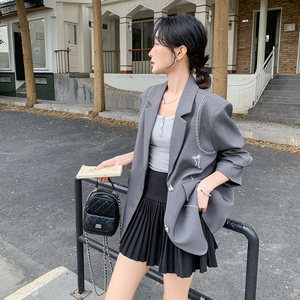灰色拼接西装外套女2025春季新款韩系气质高级感小个子超好看西服图片