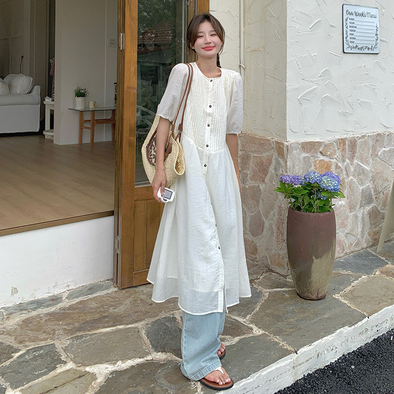 高端精致白色连衣裙女夏季2025新款时尚设计感高个子单排扣衬衫裙,女装连衣裙,浙宝169A(原263)