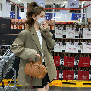 卡其绿高级感气质西装外套女2025春季新款韩系宽松休闲百搭小西服图片