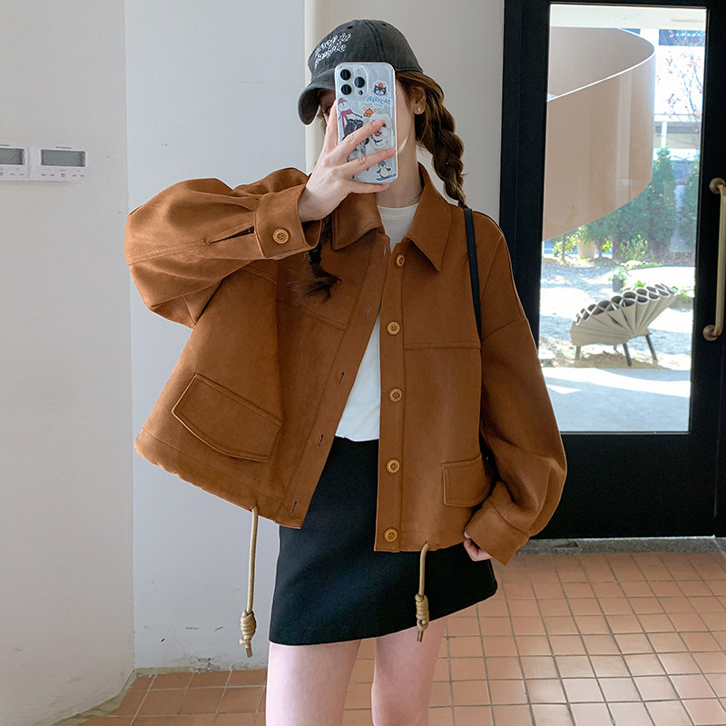 设计感炸街短款麂皮绒外套女2025春秋季新款韩系美拉德夹克上衣,女装短外套,浙宝169A(原263)