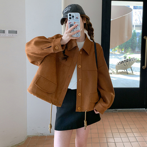 设计感炸街短款麂皮绒外套女2025春秋季新款韩系美拉德夹克上衣图片