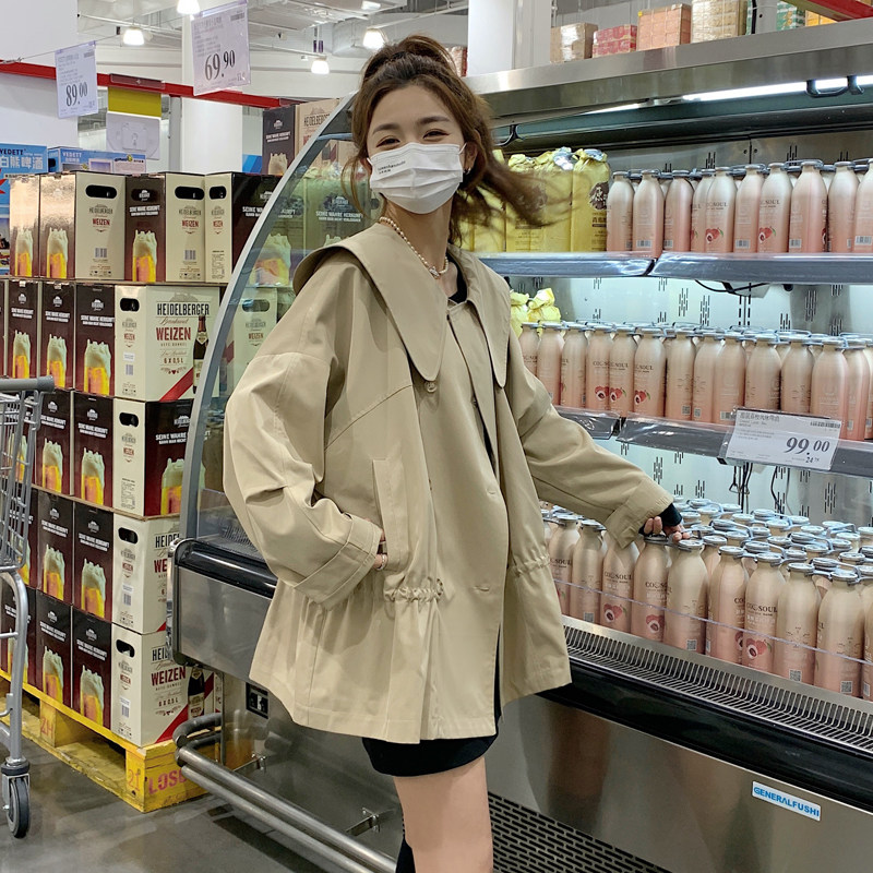 春装新款169-2306款-P110娃娃大翻领抽绳短款风衣外套-控168,女装短外套,浙宝169A(原263)