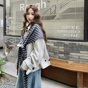 【新款现货】zb169-8527p145k218 短款灰白色风衣图片