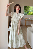 新中式国风盘扣碎花连衣裙女2025夏季新款宽松显瘦甜美小飞袖长裙，女装连衣裙，浙宝169A(原263)