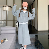 灰色卫衣套装裙女2025春秋新款慵懒风时尚休闲高级感半身裙两件套，女装套装/套裙，浙宝169A(原263)