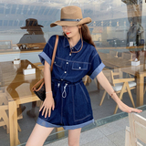 现货C2221—P115K178短袖工装牛仔连体裤，女装牛仔裤，浙宝169A(原263)