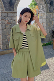 绿色休闲外套阔腿裤减龄套装女夏2025新款薄款宽松上衣短裤两件套，女装套装/套裙，浙宝169A(原263)