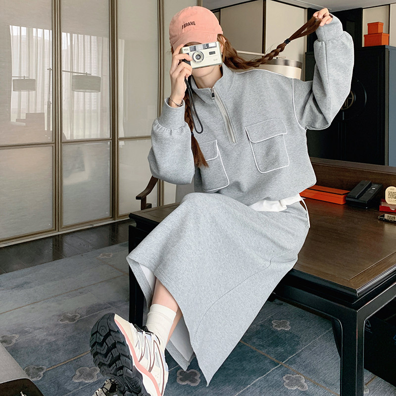 灰色卫衣套装裙女2025春秋新款慵懒风时尚休闲高级感半身裙两件套,女装套装/套裙,浙宝169A(原263)
