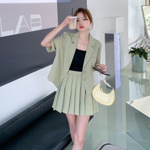 chic减龄百褶裙西装套装女夏2024新款小个子高级感森系小清新炸街图片