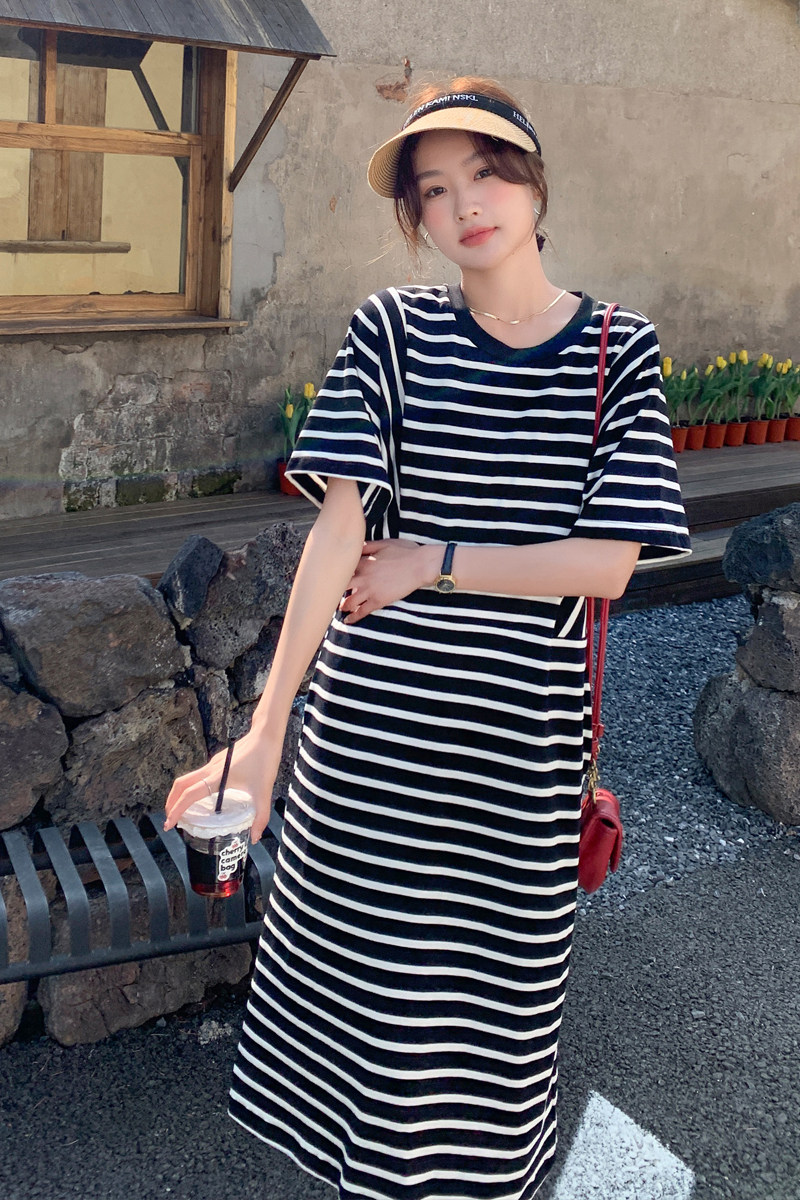 【新品】169-23039-P120时尚不规则条纹拼接连衣裙K178,女装连衣裙,浙宝169A(原263)