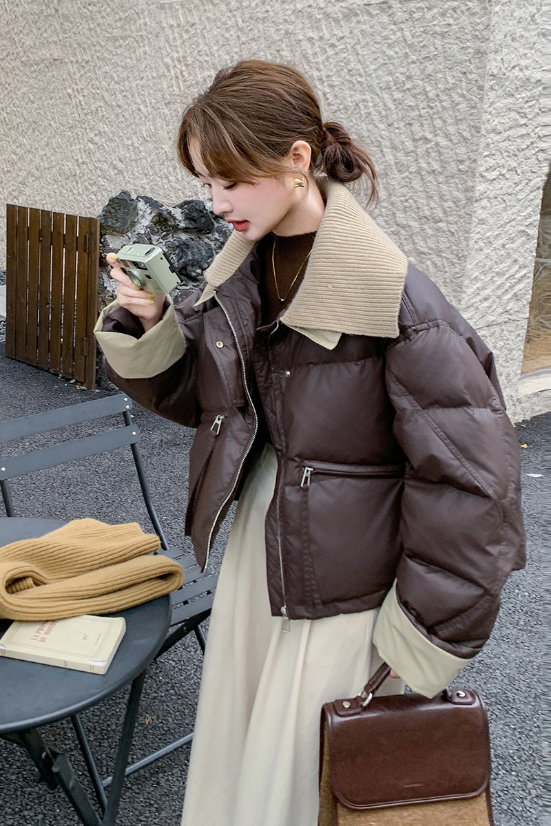 现货zb169-24100P245K348蛋白皮针织领短款羽绒服,女装短外套,浙宝169A(原263)