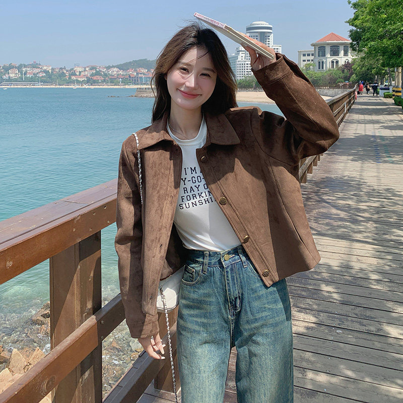 单排扣法式女常规宽松型短外套设计感ins火龙果色春秋小个子短款,女装短外套,浙宝169A(原263)