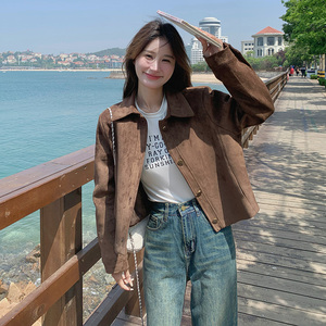 单排扣法式女常规宽松型短外套设计感ins火龙果色春秋小个子短款图片