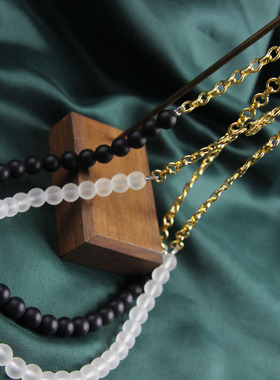 欧美日韩风黑白磨砂玻璃珠子项链