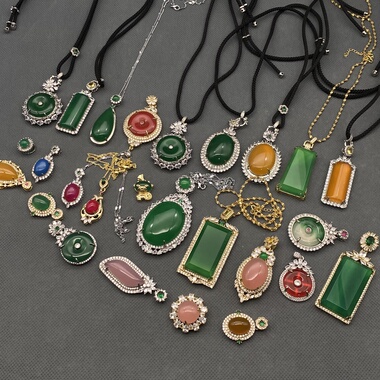 欧美外贸饰品时尚百搭个性玛瑙玉石毛衣链项链吊坠