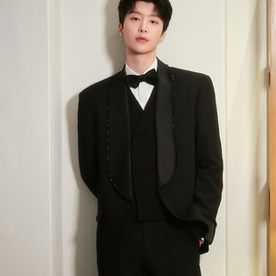 痞帅宴会高级感韩版 尚品范丞丞同款 外套春秋季 男士 垫肩 青果领西装