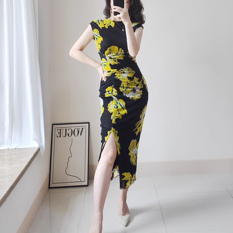 高端精致网纱开衩旗袍风礼服裙
