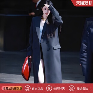 王楚然同款外套黑色双排扣长款西服结婚宴商务简约气质西装风衣女