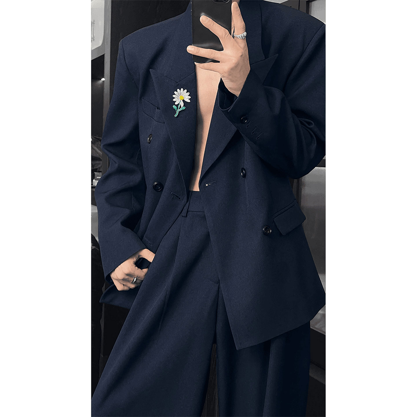 权志龙GD同款戗驳领西装套装男款高级感小雏菊胸针设计感休闲西服