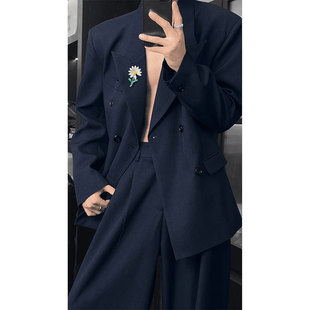 权志龙GD同款戗驳领西装套装男款高级感小雏菊胸针设计感休闲西服