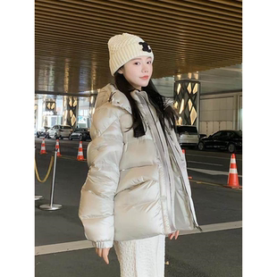 宋茜同款新羽绒服男女短款冬季白鹅绒情侣宽松银灰色高端气质外套