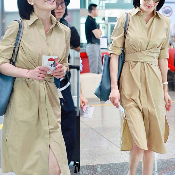 俞飞鸿明星同款收腰连衣裙