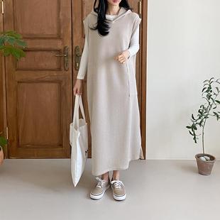 连衣裙女ins 慵懒风无袖 连帽卫衣裙女2023春秋季 韩版 外搭宽松长款