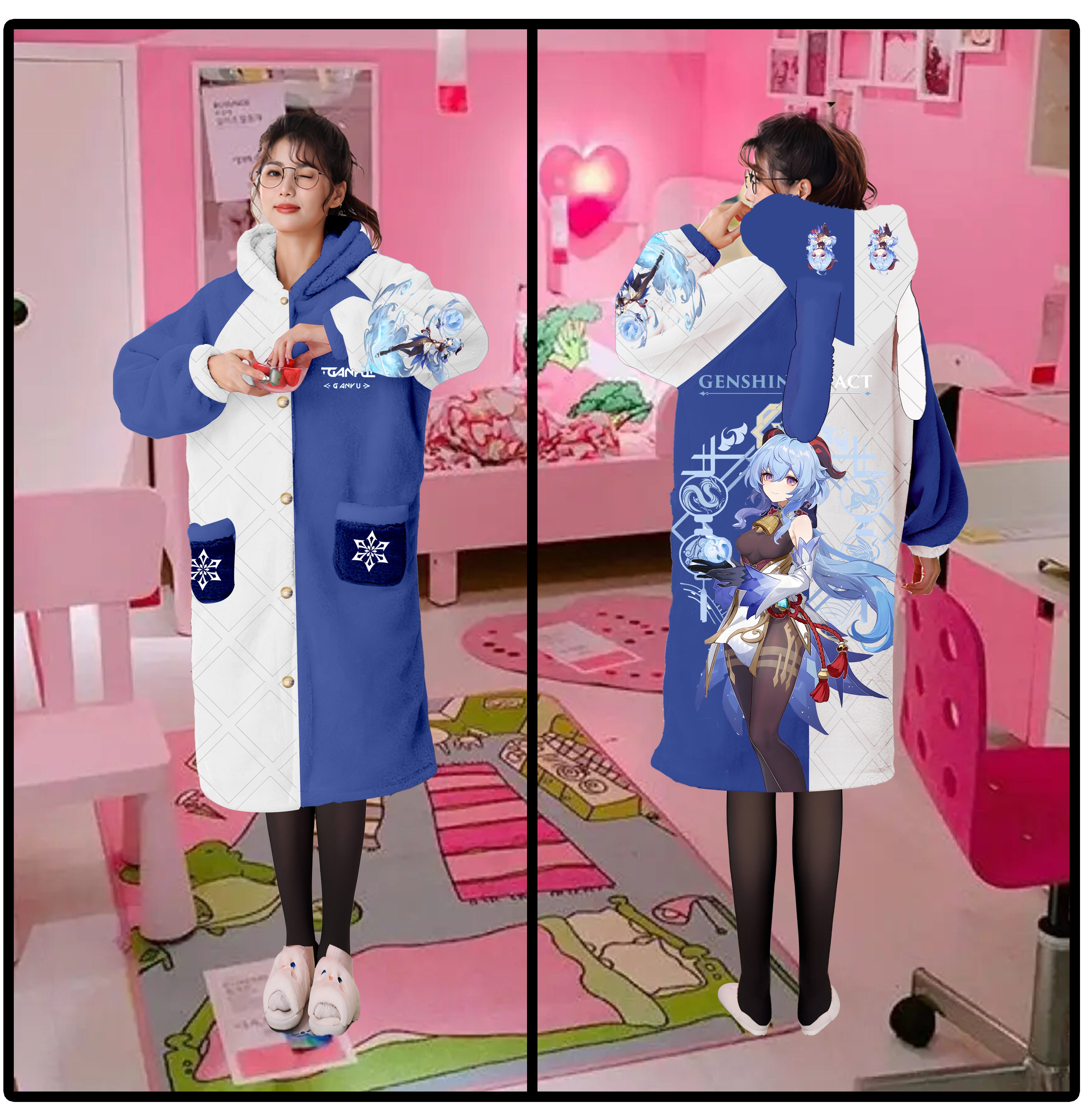 原神睡袍cos同款雷电将军睡袍二次元动漫周边毛绒睡衣秋冬三分服