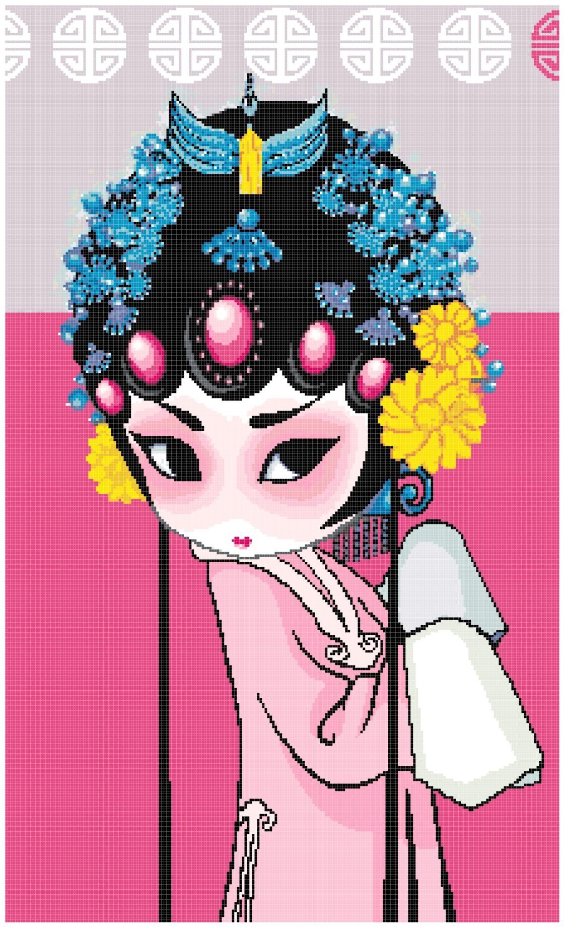 十字绣电子图纸986 q版京剧人物2中国风 220w*364h25色pat源文件