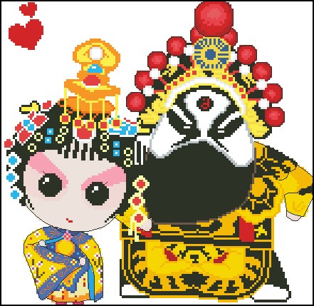 十字绣电子图纸988 q版京剧人物5 中国风146w*143h30色xsd源文件