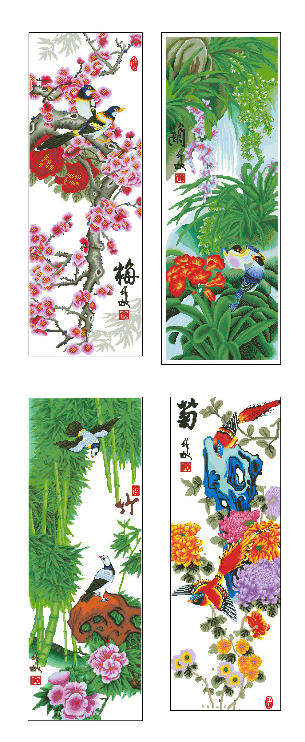 十字绣电子图纸829 春花秋月 梅兰竹菊 约120w*350h50色xsd源文件