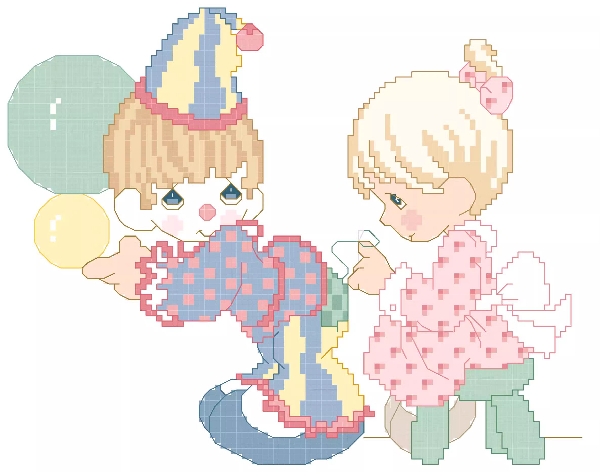 十字绣电子图纸4522 水滴娃娃255可爱卡通110w*86h26色 pat源文件