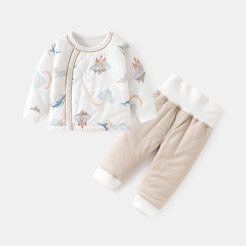 婴儿薄棉套装宝宝棉衣棉裤40克夹棉加厚秋冬家居服内衣分体衣服