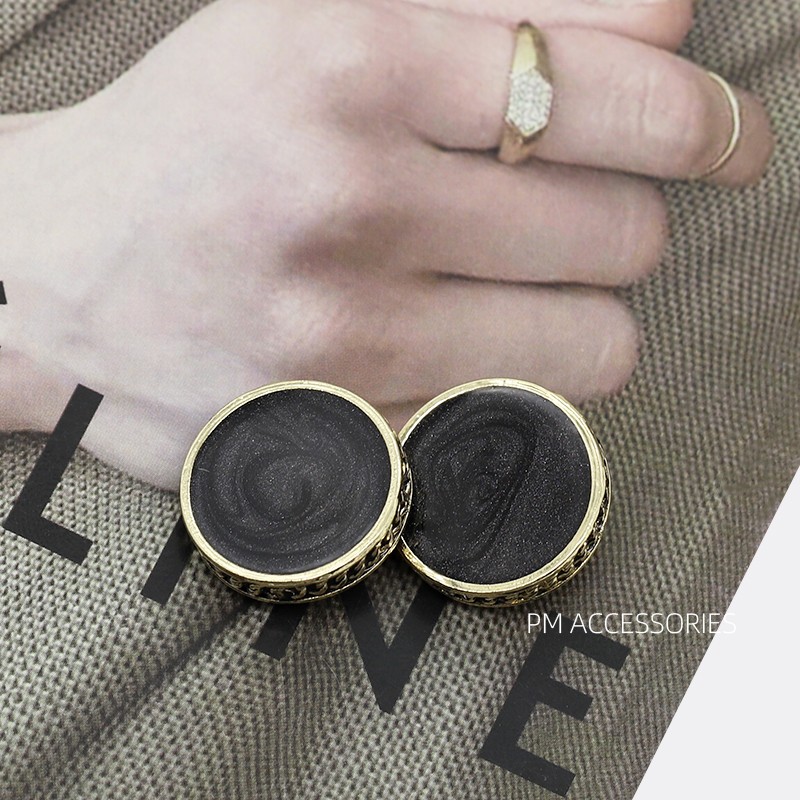 品铭简约黑色圆形金属大衣纽扣