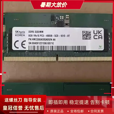SK 8G 1RX16 PC5-4800B DDR5 SODIMM HMCG66AEBSA092N笔记本内存