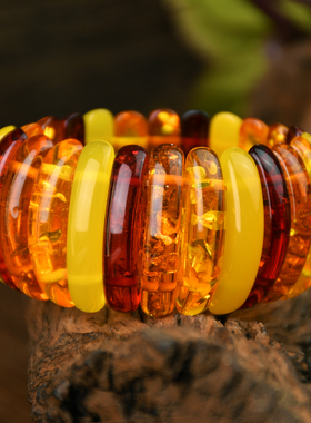 复古风黄棕色琥珀蜜蜡手串