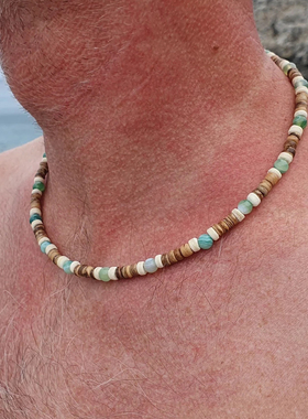 欧美风小众长款项链男女椰壳虎眼石亚马逊石沙滩春夏个性百搭轻奢