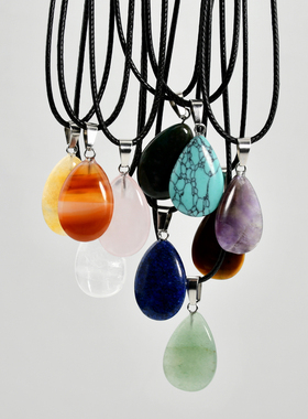 石头水晶水滴吊坠项链礼物送女友