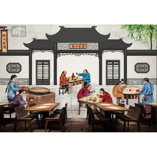 私房菜土菜馆定制创意壁画 徽州饮食文化墙纸 特色中餐馆壁纸