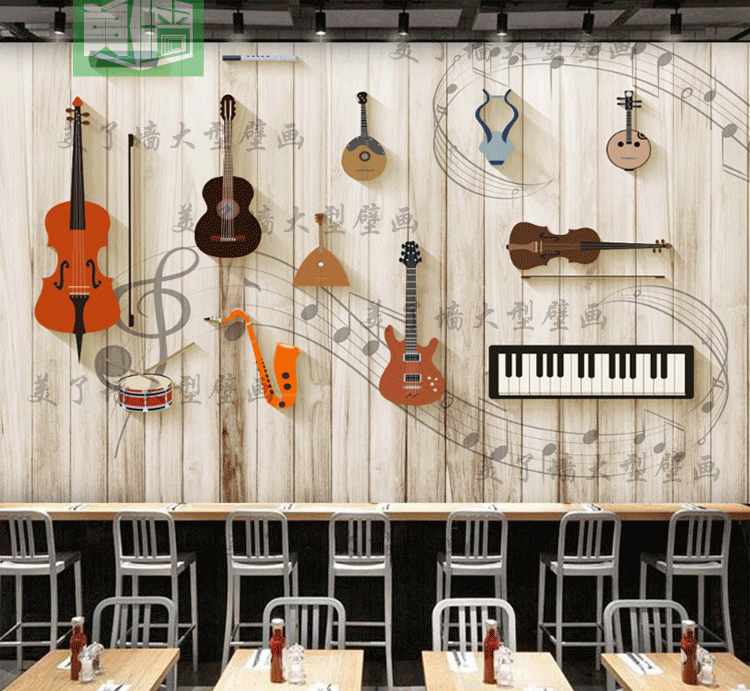 乐器壁纸小提琴吉他钢琴形象背景墙纸创意个性音乐工作室定制壁画