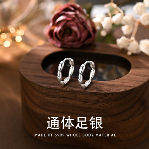S999纯银养耳洞新款夏季耳饰圆圈小米粒耳扣女耳环轻奢小众