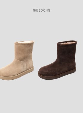 THESOONG/冬季牛反绒加绒加厚保暖中筒厚底雪地靴女防滑7994