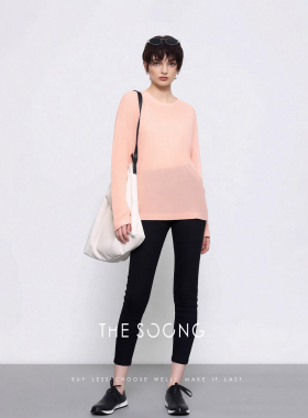 THESOONG/新品简约基础100%纸感棉圆领宽松纯色长袖打底衫女8819